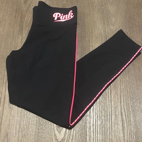 Pink Victoria's Secret Yoga Black Leggings with Pink Trim M - Picture 3 of 11